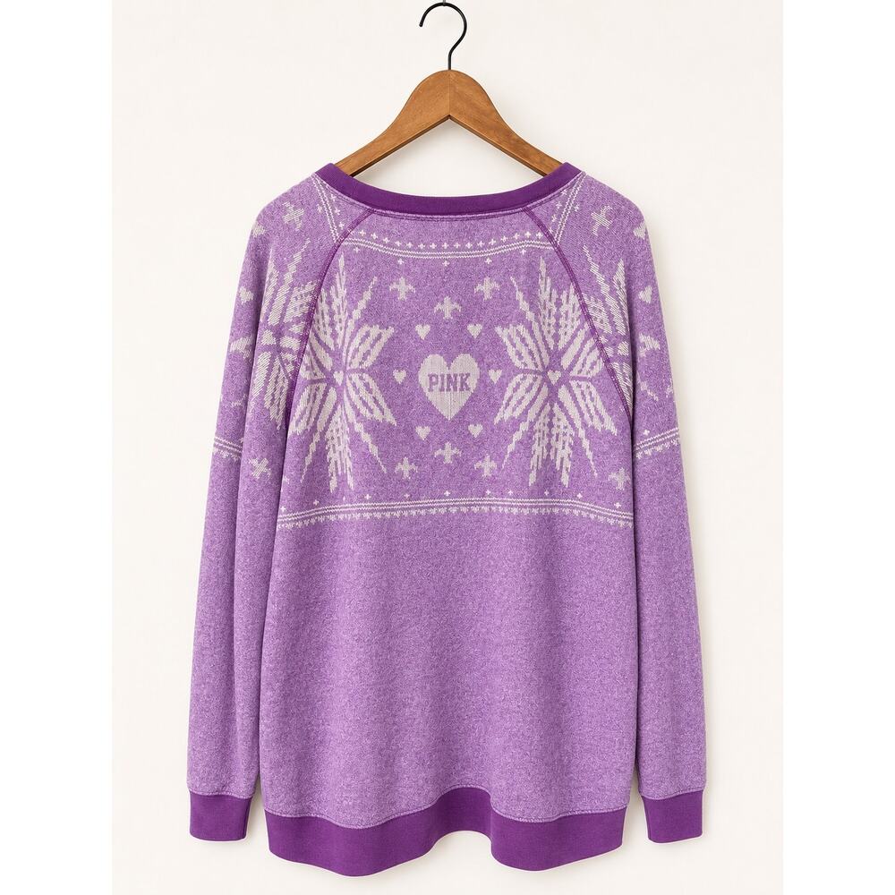 Victoria's Secret PINK Purple Palm Tree Sweatshirt Womens Pullover Y2K Sz L - Picture 2 of 3